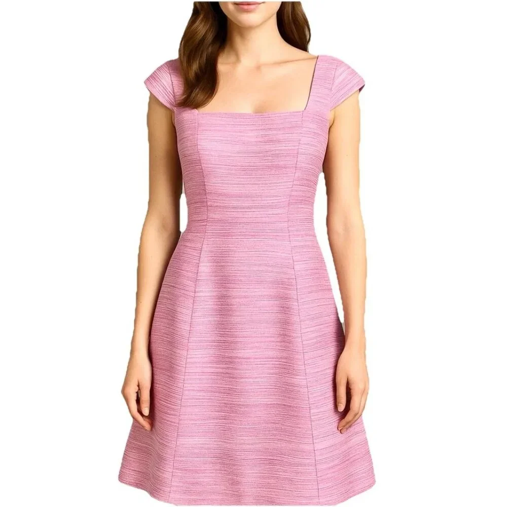 Lilly Pulitzer Dress Sz 2 Pink Tweed Square Neck Cap Sleeve Fairy Whimsy